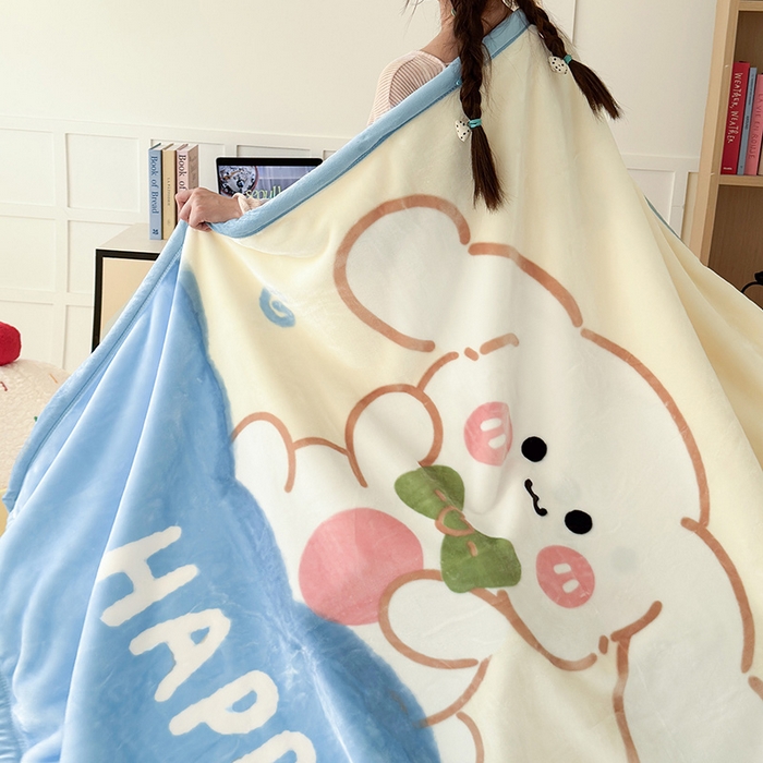 91家纺网 家纺一手货源 找家纺 舒隅家纺 2025新款大版印花云毯毛毯毯子 奶芙小兔