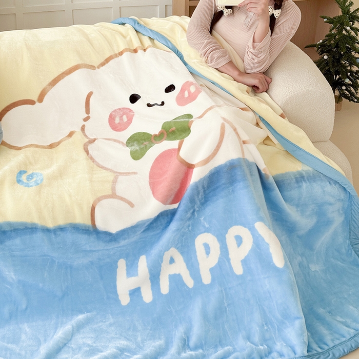 91家纺网 家纺一手货源 找家纺 舒隅家纺 2025新款大版印花云毯毛毯毯子 奶芙小兔