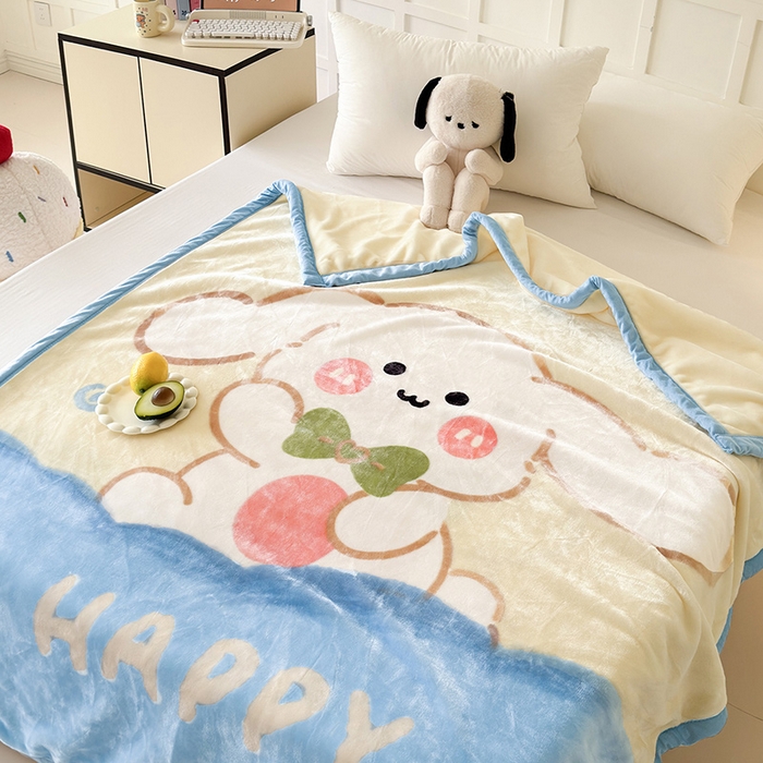 91家纺网 家纺一手货源 找家纺 舒隅家纺 2025新款大版印花云毯毛毯毯子 奶芙小兔