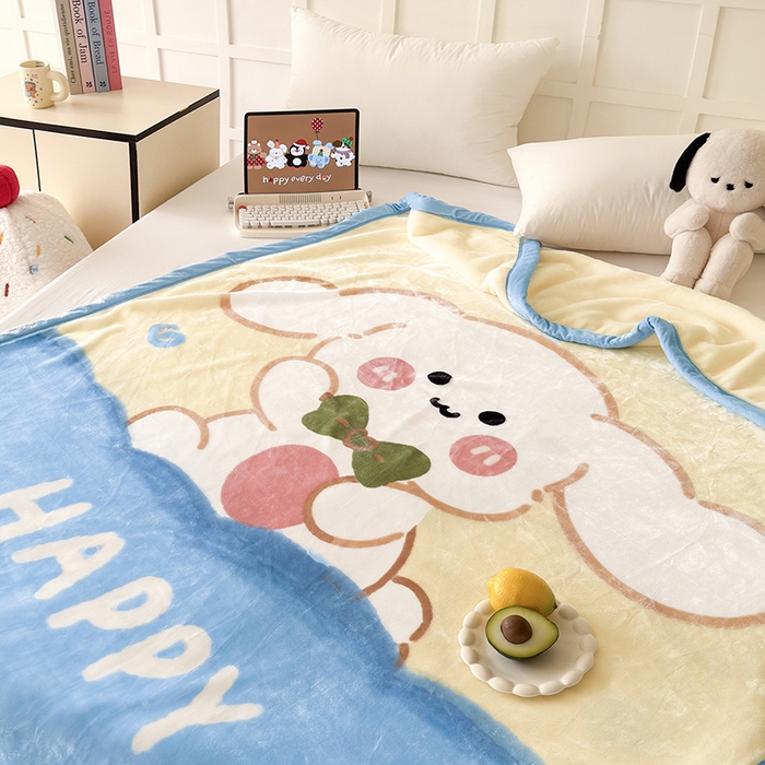 91家纺网 家纺一手货源 找家纺 舒隅家纺 2025新款大版印花云毯毛毯毯子 奶芙小兔