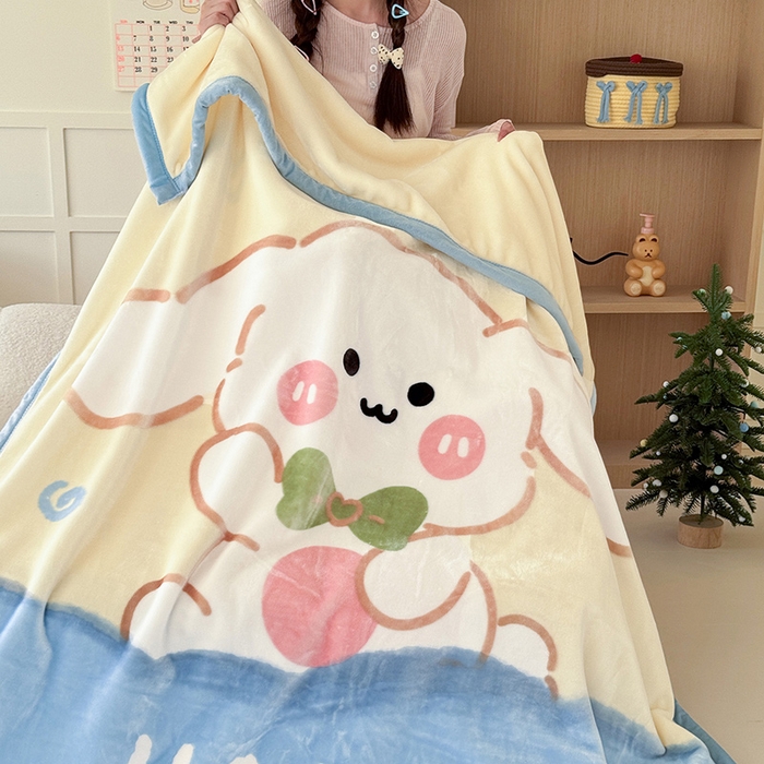 91家纺网 家纺一手货源 找家纺 舒隅家纺 2025新款大版印花云毯毛毯毯子 奶芙小兔