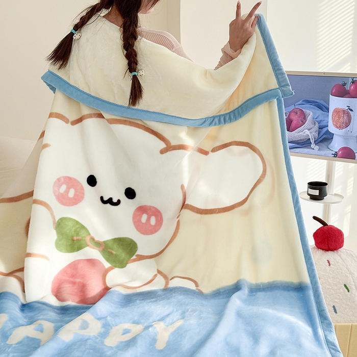 91家纺网 家纺一手货源 找家纺 舒隅家纺 2025新款大版印花云毯毛毯毯子 奶芙小兔