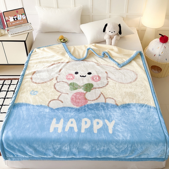 91家纺网 家纺一手货源 找家纺 舒隅家纺 2025新款大版印花云毯毛毯毯子 奶芙小兔