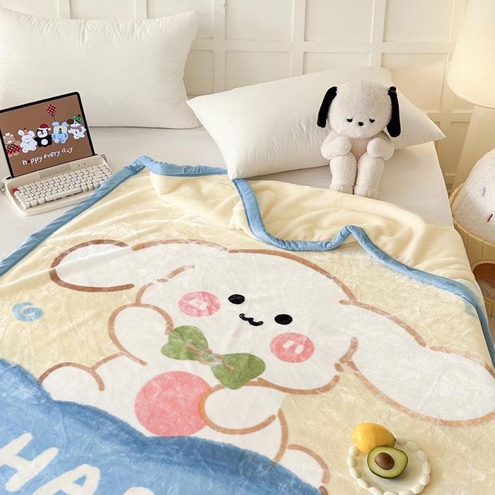 91家纺网 家纺一手货源 找家纺 舒隅家纺 2025新款大版印花云毯毛毯毯子 奶芙小兔