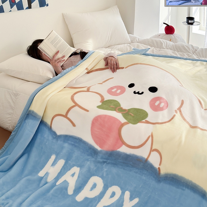 91家纺网 家纺一手货源 找家纺 舒隅家纺 2025新款大版印花云毯毛毯毯子 奶芙小兔