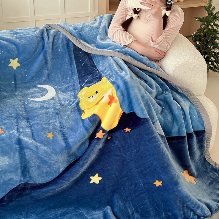 91家纺网 家纺一手货源 找家纺 舒隅家纺 2025新款大版印花云毯毛毯毯子 星月小熊