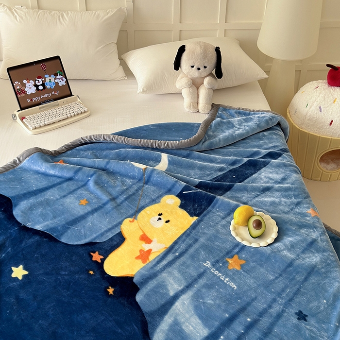 91家纺网 家纺一手货源 找家纺 舒隅家纺 2025新款大版印花云毯毛毯毯子 星月小熊