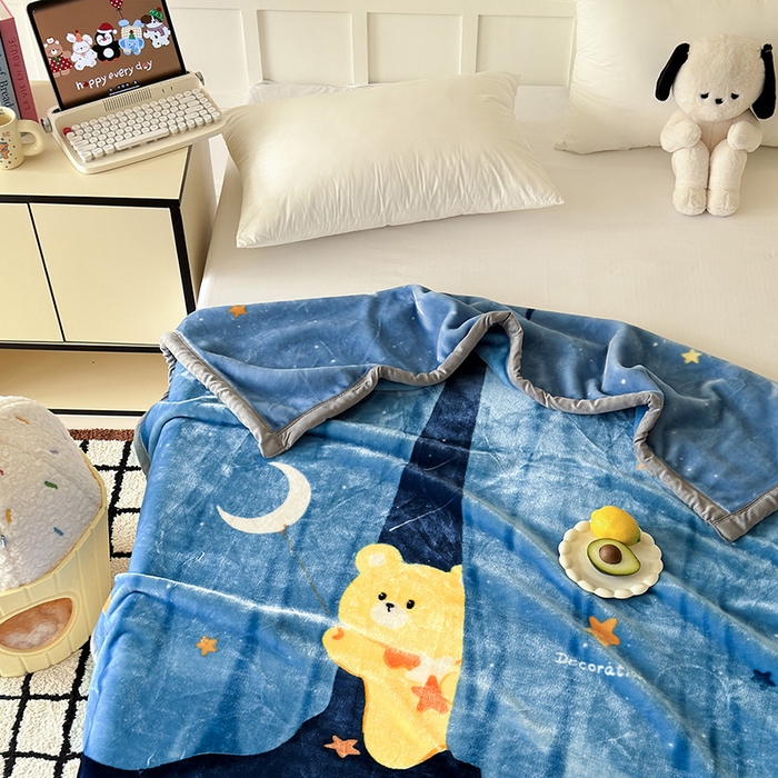 91家纺网 家纺一手货源 找家纺 舒隅家纺 2025新款大版印花云毯毛毯毯子 星月小熊