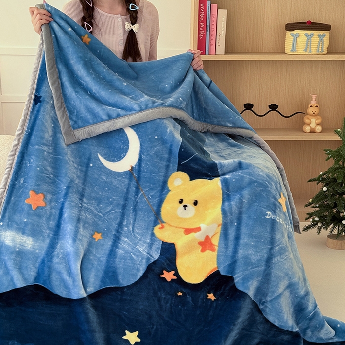 91家纺网 家纺一手货源 找家纺 舒隅家纺 2025新款大版印花云毯毛毯毯子 星月小熊