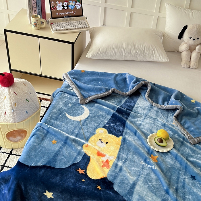 91家纺网 家纺一手货源 找家纺 舒隅家纺 2025新款大版印花云毯毛毯毯子 星月小熊