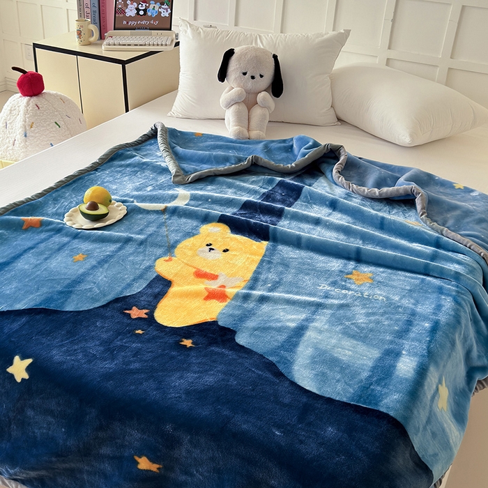 91家纺网 家纺一手货源 找家纺 舒隅家纺 2025新款大版印花云毯毛毯毯子 星月小熊