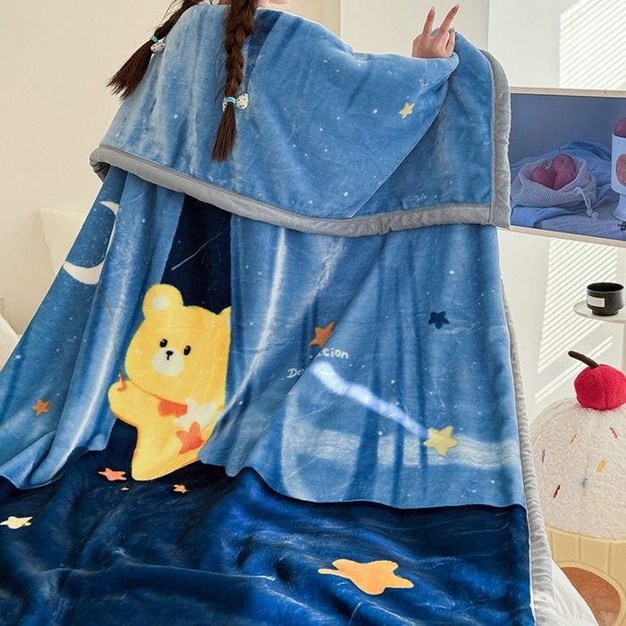 91家纺网 家纺一手货源 找家纺 舒隅家纺 2025新款大版印花云毯毛毯毯子 星月小熊