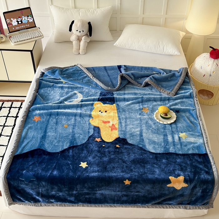 91家纺网 家纺一手货源 找家纺 舒隅家纺 2025新款大版印花云毯毛毯毯子 星月小熊