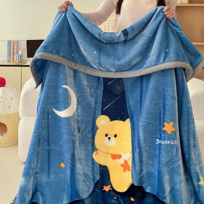 91家纺网 家纺一手货源 找家纺 舒隅家纺 2025新款大版印花云毯毛毯毯子 星月小熊