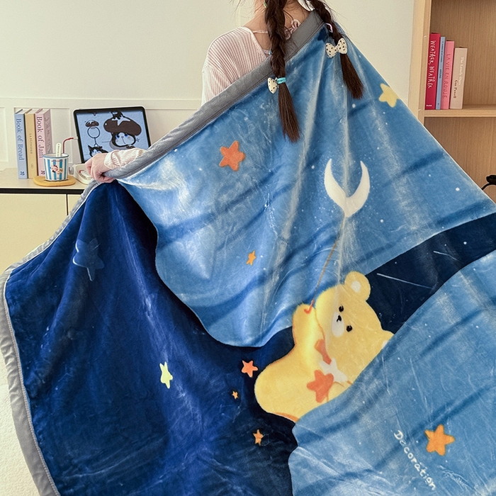 91家纺网 家纺一手货源 找家纺 舒隅家纺 2025新款大版印花云毯毛毯毯子 星月小熊