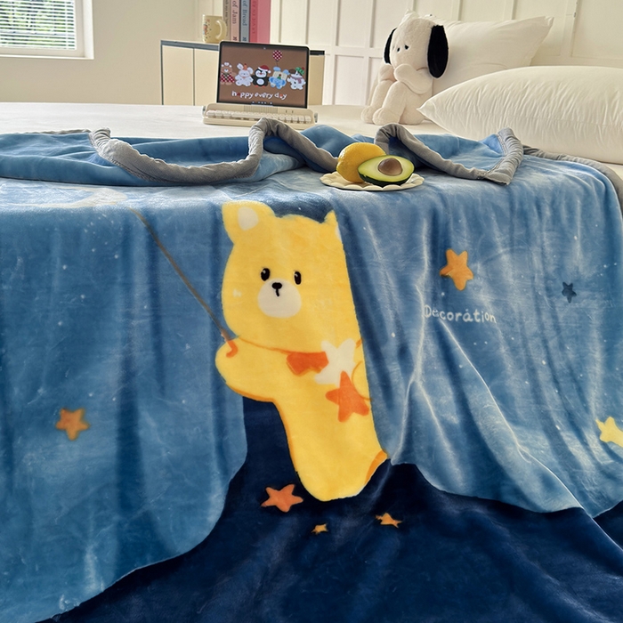 91家纺网 家纺一手货源 找家纺 舒隅家纺 2025新款大版印花云毯毛毯毯子 星月小熊