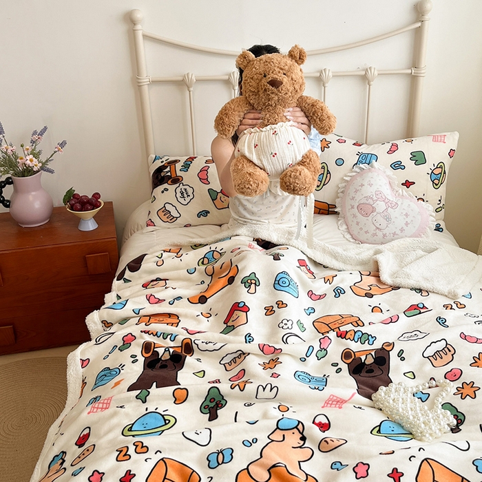 91家纺网 家纺一手货源 找家纺 （总）红嘴企鹅 2025新款A类ins风卡通可爱加厚牛奶绒羊羔绒毛毯毯子办公室沙发儿童空调盖毯午休毯