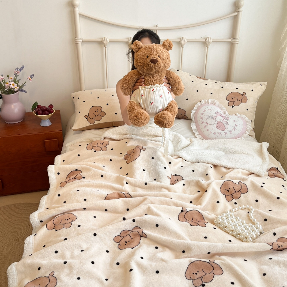 红嘴企鹅 2025新款A类ins风卡通可爱加厚牛奶绒羊羔绒毛毯毯子办公室沙发儿童空调盖毯午休毯 波点狗