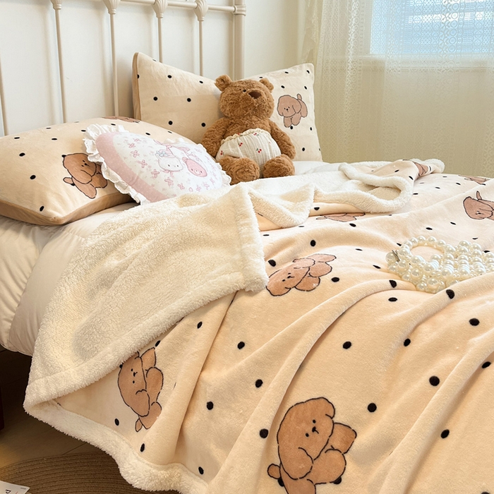 91家纺网 家纺一手货源 找家纺 红嘴企鹅 2025新款A类ins风卡通可爱加厚牛奶绒羊羔绒毛毯毯子办公室沙发儿童空调盖毯午休毯 波点狗