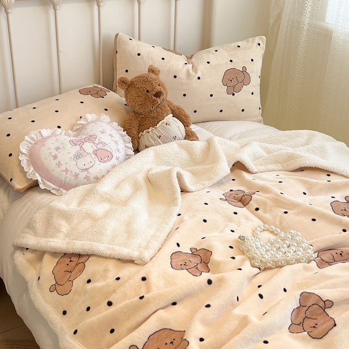 91家纺网 家纺一手货源 找家纺 红嘴企鹅 2025新款A类ins风卡通可爱加厚牛奶绒羊羔绒毛毯毯子办公室沙发儿童空调盖毯午休毯 波点狗