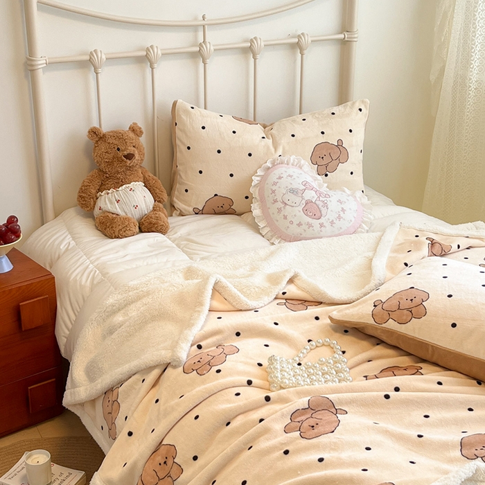 91家纺网 家纺一手货源 找家纺 红嘴企鹅 2025新款A类ins风卡通可爱加厚牛奶绒羊羔绒毛毯毯子办公室沙发儿童空调盖毯午休毯 波点狗