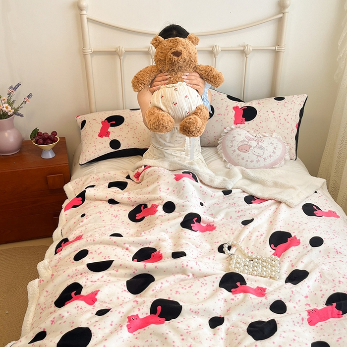 红嘴企鹅 2025新款A类ins风卡通可爱加厚牛奶绒羊羔绒毛毯毯子办公室沙发儿童空调盖毯午休毯 波点猫