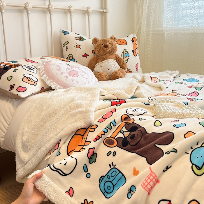 91家纺网 家纺一手货源 找家纺 红嘴企鹅 2025新款A类ins风卡通可爱加厚牛奶绒羊羔绒毛毯毯子办公室沙发儿童空调盖毯午休毯 大力