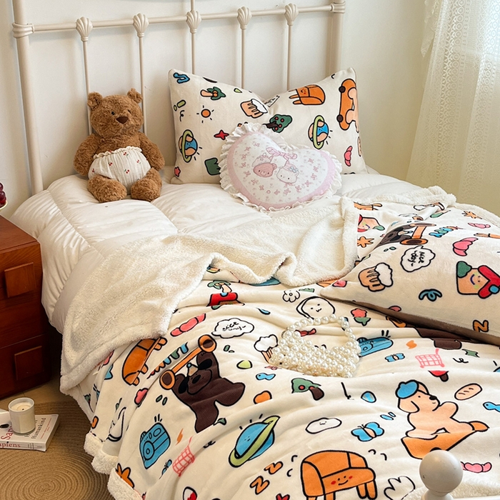 91家纺网 家纺一手货源 找家纺 红嘴企鹅 2025新款A类ins风卡通可爱加厚牛奶绒羊羔绒毛毯毯子办公室沙发儿童空调盖毯午休毯 大力