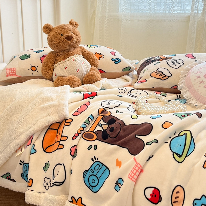 91家纺网 家纺一手货源 找家纺 红嘴企鹅 2025新款A类ins风卡通可爱加厚牛奶绒羊羔绒毛毯毯子办公室沙发儿童空调盖毯午休毯 大力