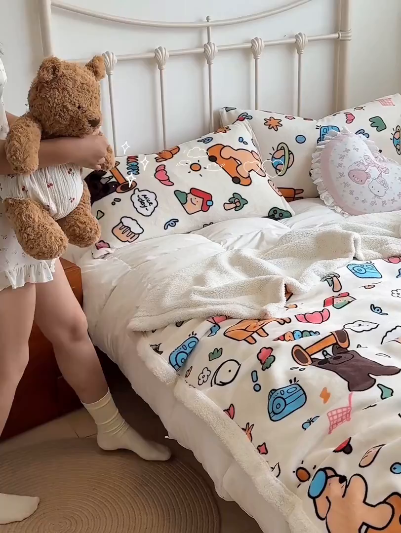 91家纺网 家纺一手货源 找家纺 红嘴企鹅 2025新款A类ins风卡通可爱加厚牛奶绒羊羔绒毛毯毯子办公室沙发儿童空调盖毯午休毯 大力