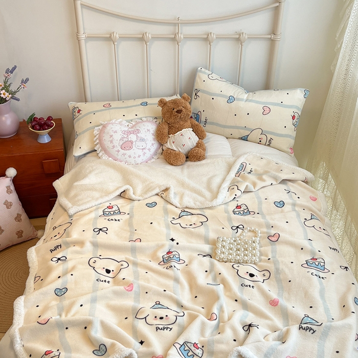 91家纺网 家纺一手货源 找家纺 红嘴企鹅 2025新款A类ins风卡通可爱加厚牛奶绒羊羔绒毛毯毯子办公室沙发儿童空调盖毯午休毯 蛋糕狗