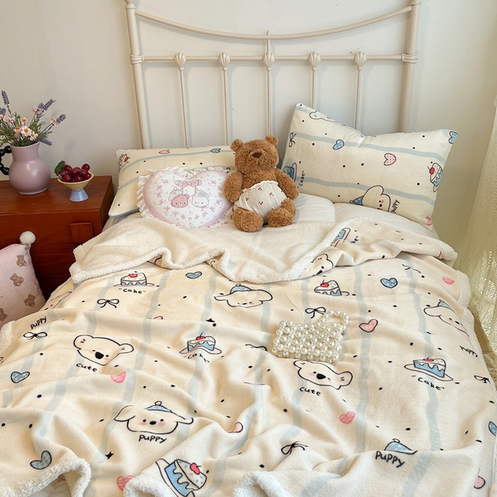 91家纺网 家纺一手货源 找家纺 红嘴企鹅 2025新款A类ins风卡通可爱加厚牛奶绒羊羔绒毛毯毯子办公室沙发儿童空调盖毯午休毯 蛋糕狗