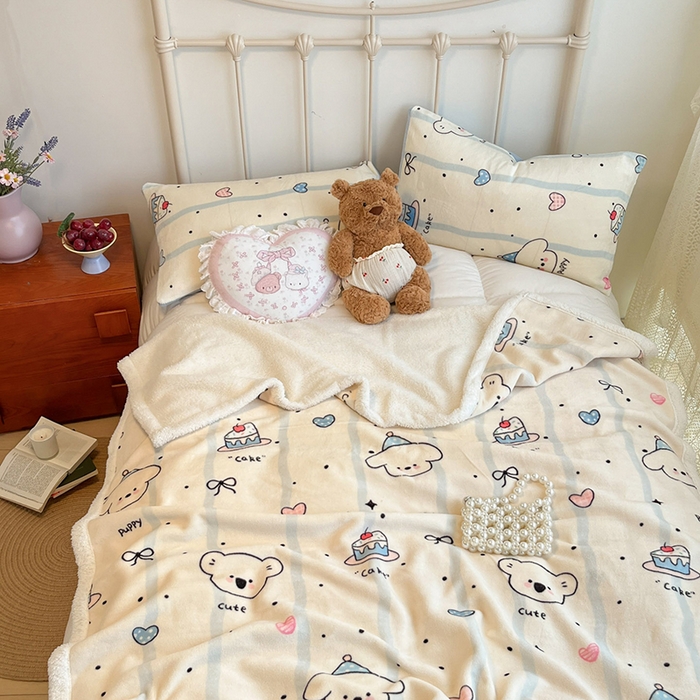 91家纺网 家纺一手货源 找家纺 红嘴企鹅 2025新款A类ins风卡通可爱加厚牛奶绒羊羔绒毛毯毯子办公室沙发儿童空调盖毯午休毯 蛋糕狗