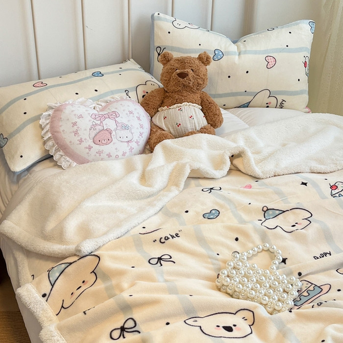 91家纺网 家纺一手货源 找家纺 红嘴企鹅 2025新款A类ins风卡通可爱加厚牛奶绒羊羔绒毛毯毯子办公室沙发儿童空调盖毯午休毯 蛋糕狗