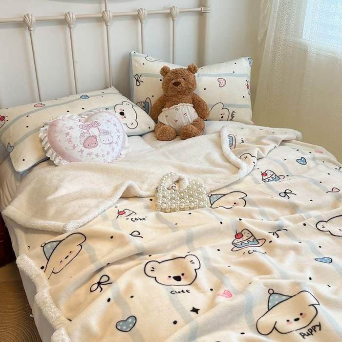 91家纺网 家纺一手货源 找家纺 红嘴企鹅 2025新款A类ins风卡通可爱加厚牛奶绒羊羔绒毛毯毯子办公室沙发儿童空调盖毯午休毯 蛋糕狗