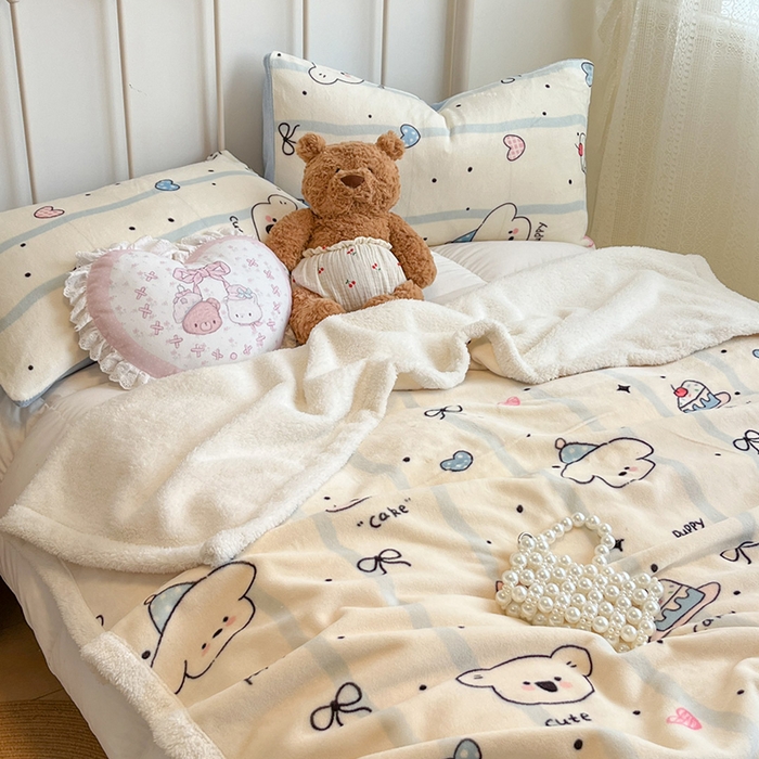 91家纺网 家纺一手货源 找家纺 红嘴企鹅 2025新款A类ins风卡通可爱加厚牛奶绒羊羔绒毛毯毯子办公室沙发儿童空调盖毯午休毯 蛋糕狗