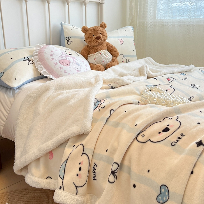 91家纺网 家纺一手货源 找家纺 红嘴企鹅 2025新款A类ins风卡通可爱加厚牛奶绒羊羔绒毛毯毯子办公室沙发儿童空调盖毯午休毯 蛋糕狗