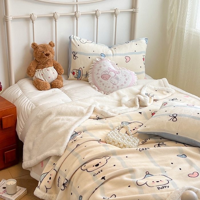 91家纺网 家纺一手货源 找家纺 红嘴企鹅 2025新款A类ins风卡通可爱加厚牛奶绒羊羔绒毛毯毯子办公室沙发儿童空调盖毯午休毯 蛋糕狗