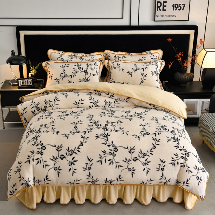 91家纺网 家纺一手货源 找家纺 诺梵家纺 2025新款8斤加厚保暖金貂绒牛奶绒印花四件套 山野间