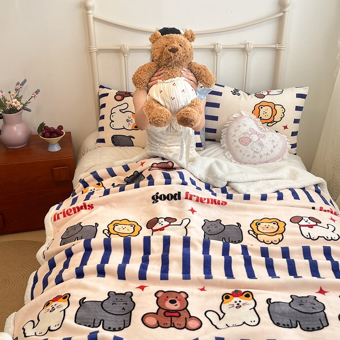 红嘴企鹅 2025新款A类ins风卡通可爱加厚牛奶绒羊羔绒毛毯毯子办公室沙发儿童空调盖毯午休毯 动物乐园