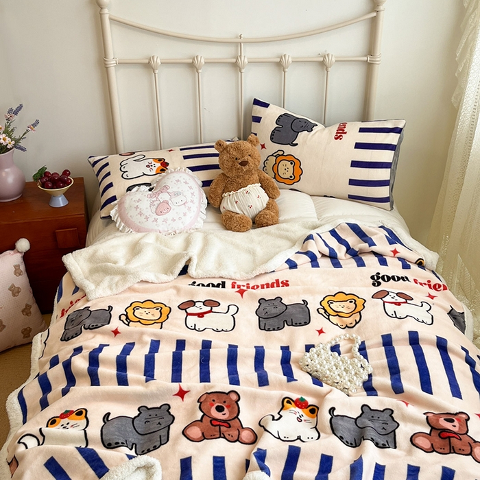 91家纺网 家纺一手货源 找家纺 红嘴企鹅 2025新款A类ins风卡通可爱加厚牛奶绒羊羔绒毛毯毯子办公室沙发儿童空调盖毯午休毯 动物乐园