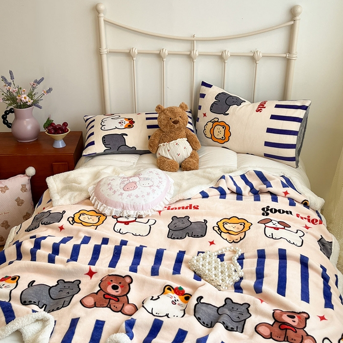 91家纺网 家纺一手货源 找家纺 红嘴企鹅 2025新款A类ins风卡通可爱加厚牛奶绒羊羔绒毛毯毯子办公室沙发儿童空调盖毯午休毯 动物乐园