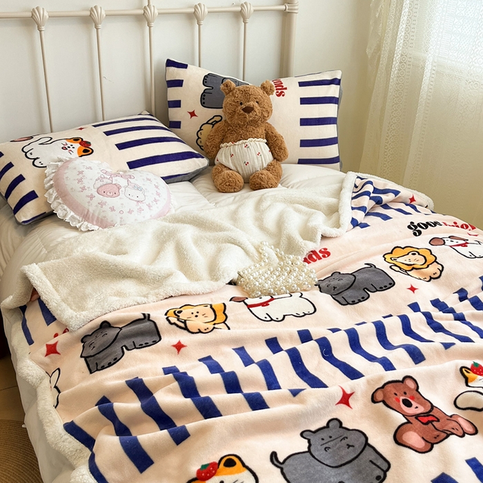 91家纺网 家纺一手货源 找家纺 红嘴企鹅 2025新款A类ins风卡通可爱加厚牛奶绒羊羔绒毛毯毯子办公室沙发儿童空调盖毯午休毯 动物乐园