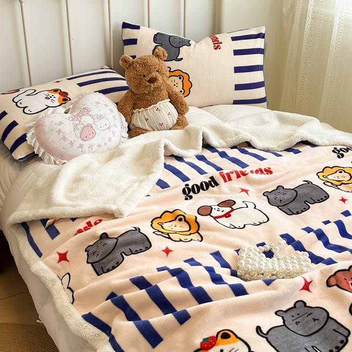 91家纺网 家纺一手货源 找家纺 红嘴企鹅 2025新款A类ins风卡通可爱加厚牛奶绒羊羔绒毛毯毯子办公室沙发儿童空调盖毯午休毯 动物乐园