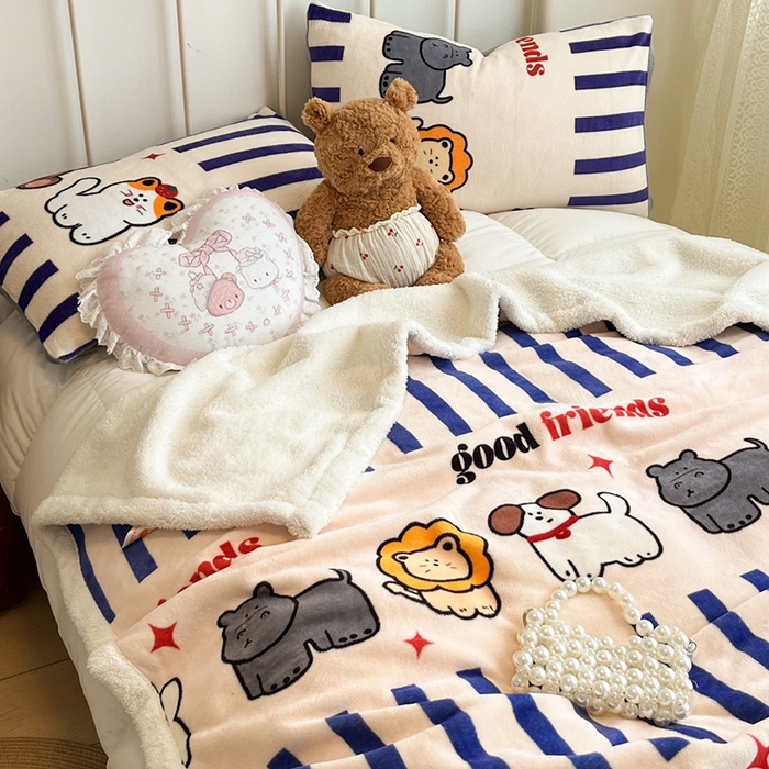 91家纺网 家纺一手货源 找家纺 红嘴企鹅 2025新款A类ins风卡通可爱加厚牛奶绒羊羔绒毛毯毯子办公室沙发儿童空调盖毯午休毯 动物乐园