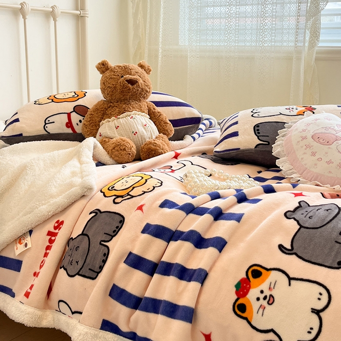 91家纺网 家纺一手货源 找家纺 红嘴企鹅 2025新款A类ins风卡通可爱加厚牛奶绒羊羔绒毛毯毯子办公室沙发儿童空调盖毯午休毯 动物乐园