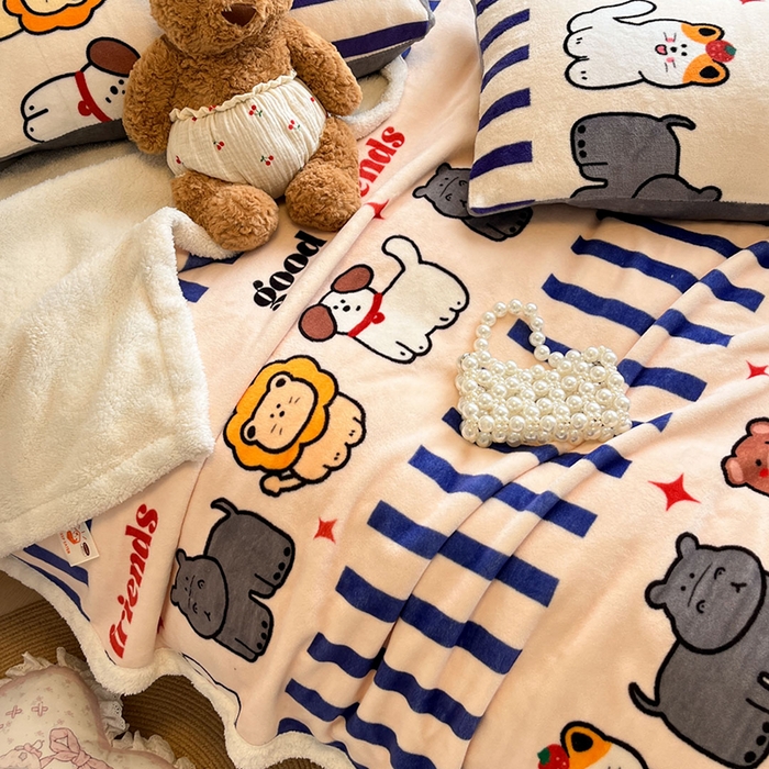 91家纺网 家纺一手货源 找家纺 红嘴企鹅 2025新款A类ins风卡通可爱加厚牛奶绒羊羔绒毛毯毯子办公室沙发儿童空调盖毯午休毯 动物乐园