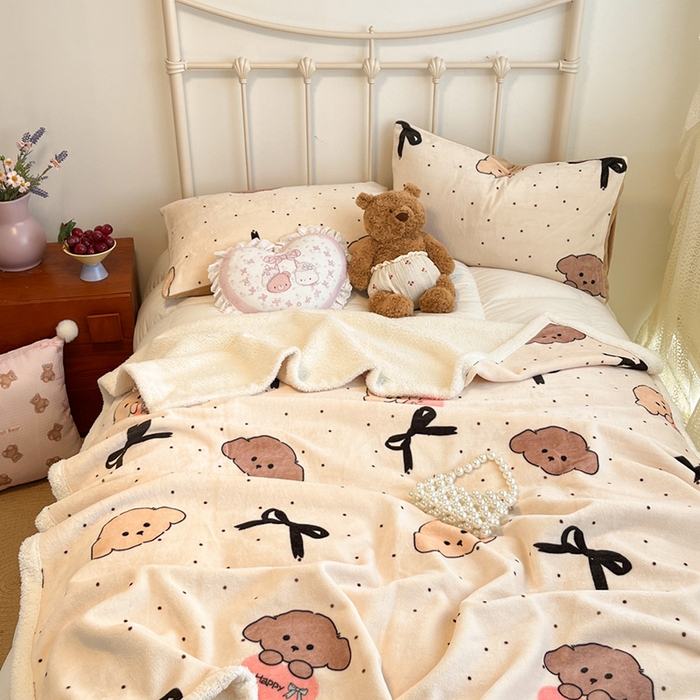 91家纺网 家纺一手货源 找家纺 红嘴企鹅 2025新款A类ins风卡通可爱加厚牛奶绒羊羔绒毛毯毯子办公室沙发儿童空调盖毯午休毯 蝴蝶结狗狗