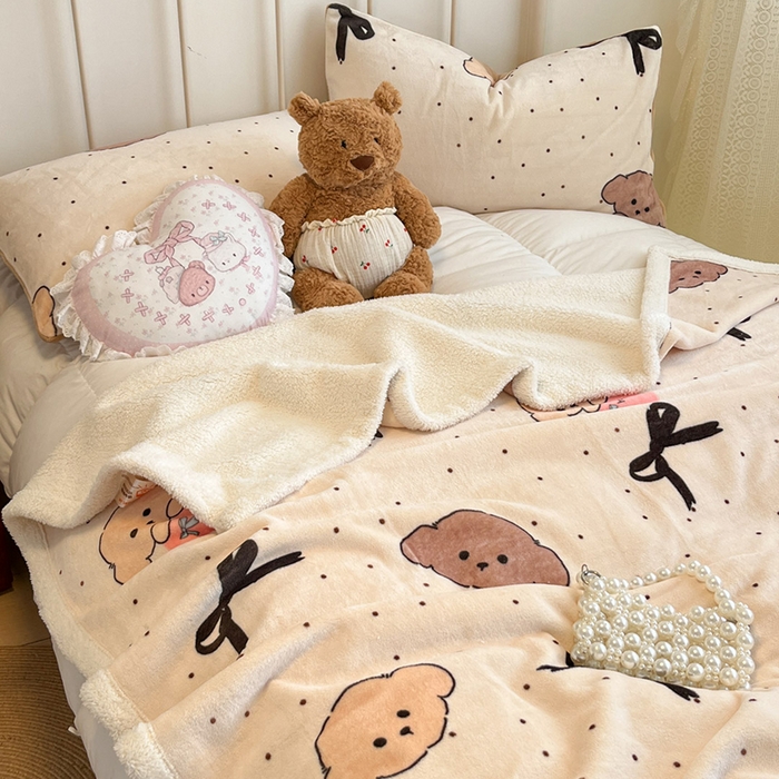 91家纺网 家纺一手货源 找家纺 红嘴企鹅 2025新款A类ins风卡通可爱加厚牛奶绒羊羔绒毛毯毯子办公室沙发儿童空调盖毯午休毯 蝴蝶结狗狗