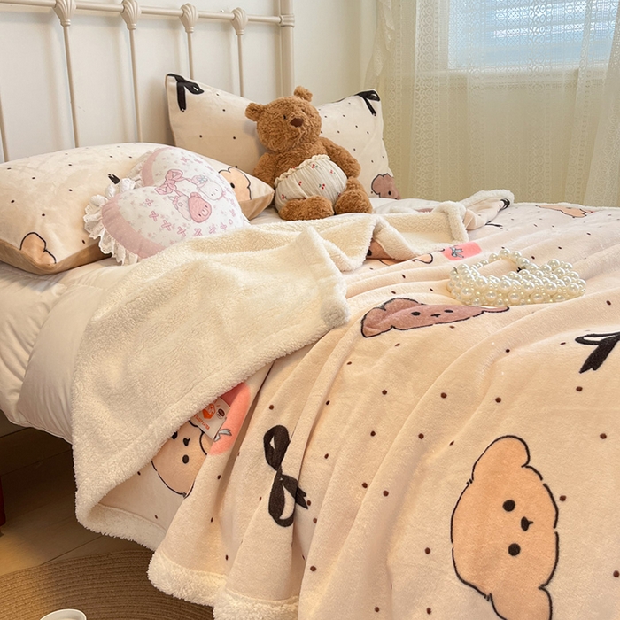 91家纺网 家纺一手货源 找家纺 红嘴企鹅 2025新款A类ins风卡通可爱加厚牛奶绒羊羔绒毛毯毯子办公室沙发儿童空调盖毯午休毯 蝴蝶结狗狗